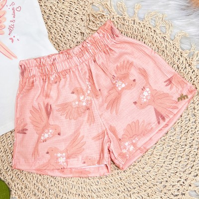 Conj. Blusa Passarinho e Short - Off White e Salmão